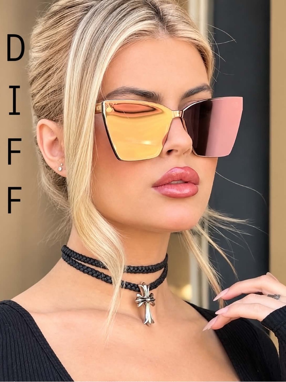 DIFF Eyewear-Goldie Apricot Crystal Sunglasses with Peach Lenses